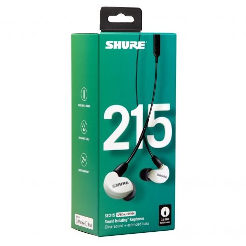 Shure SE215SPE-W-UNI White SE215 Earphones with Mic | IDJNOW