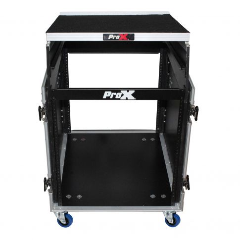 ProX 12U Rack Front load 13U Top Mixer DJ Combo Flight Case w Laptop Shelf & Casters [T-12MRSS13ULT] Front View