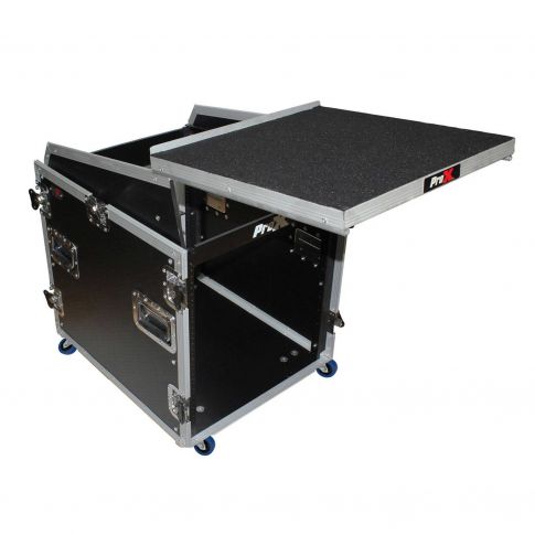ProX 12U Rack Front load 13U Top Mixer DJ Combo Flight Case w Laptop Shelf & Casters [T-12MRSS13ULT] Rear Angle View