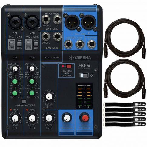 Yamaha MG06 6-Input Stereo Mixer with Cables Package | IDJNOW