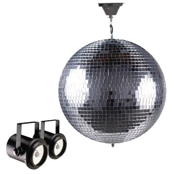 16" Glass Mirror Ball with Dual Pinspot Lighting Fixtures Package
