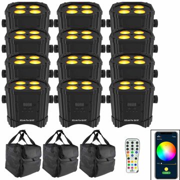 (12) Chauvet DJ EZ Link Par Q4 BT Bluetooth Quad-Color LED Pars with Infrared Remote Control & Carry Bags Package