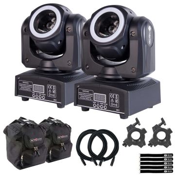 (2) ColorKey CKU-5038 Mover Halo Beam QUAD MKII Compact Moving Heads with Universal Protective Lighting / Utility Cases Package