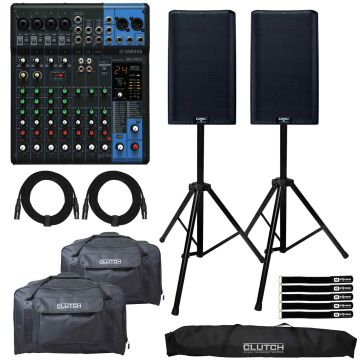 (2) QSC K12.2 K2 Series 12" Powered Speakers with Yamaha MG10XU 10-Input Stereo Mixer & Tote Bags Package