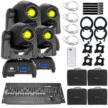 (4) ADJ Focus Spot 2X 100W LED Moving Heads with Chauvet DJ Obey 70 DMX Controller Package