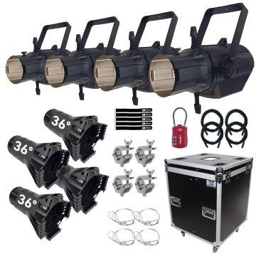 (4) Blizzard Lighting Aria Profile WW Warm White LED Ellipsoidal Spot Fixtures with 36° Lenses Package