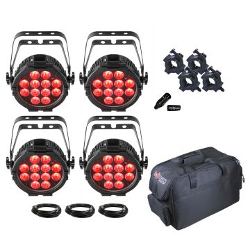 (4) Chauvet DJ SlimPAR Pro H USB High-Power RGBAW+UV Low-Profile Wash Lights with Carry Bag Package
