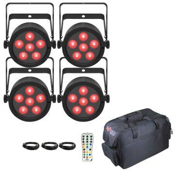 (4) Chauvet DJ SLIMPARH6ILS ILS Low-Profile RGBAW+UV LED Wash Lights with Carry Bag and Remote Package
