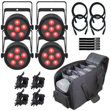 (4) Chauvet DJ SLIMPARH6ILS ILS Low-Profile RGBAW+UV LED Wash Lights with Carrying Bag Package