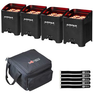 (4) ColorKey CKU-7060 AirPar HEX 4 Wireless Uplights with Lighting Carry Bag Package