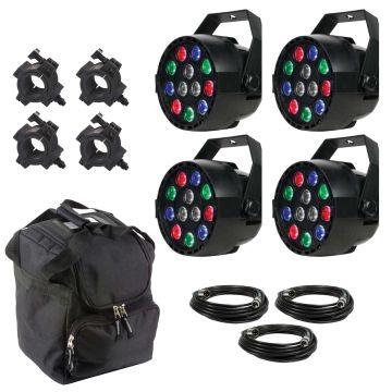 (4) Eliminator Lighting Mini Par RGBW LED 12x 1 Watt RGBW LED Par Lights with Protective Utility Case Package