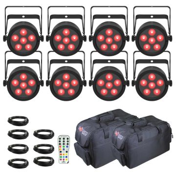 (8) Chauvet DJ SLIMPARH6ILS ILS Low-Profile RGBAW+UV LED Wash Lights with Carry Bags and Remote Package