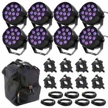 (8) Eliminator Mini Par UV LED 12x 1 Watt UV LED Par Lights with Protective Lighting / Utility Case Package
