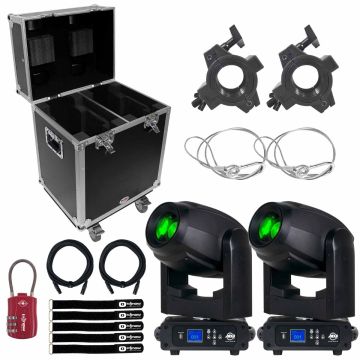 (2) ADJ Focus Spot 5Z 200 Watt Cool White LED Moving Head Focus Spots with Carrying Case Package