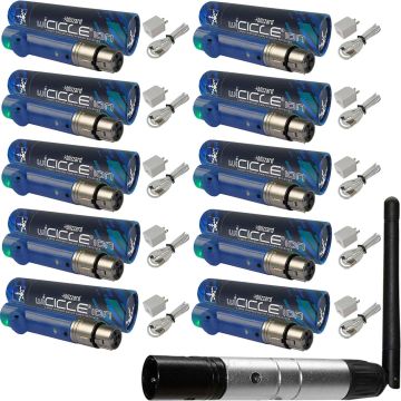 Blizzard Lighting wiCICLE XMIT 2.4Ghz Wireless DMX Transmitter with (10) Wicicle Ion AnyFi Wireless DMX Receivers Package