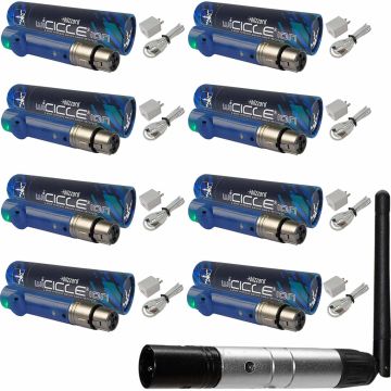 Blizzard Lighting wiCICLE XMIT 2.4Ghz Wireless DMX Transmitter with (8) Wicicle Ion AnyFi Wireless DMX Receivers Package