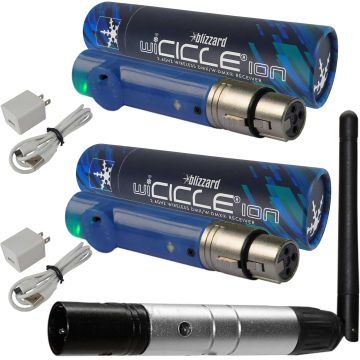 Blizzard Lighting wiCICLE XMIT 2.4Ghz Wireless DMX Transmitter with (2) Wicicle Ion AnyFi Wireless DMX Receivers Package