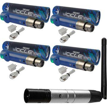 Blizzard Lighting wiCICLE XMIT 2.4Ghz Wireless DMX Transmitter with (4) Wicicle Ion AnyFi Wireless DMX Receivers Package