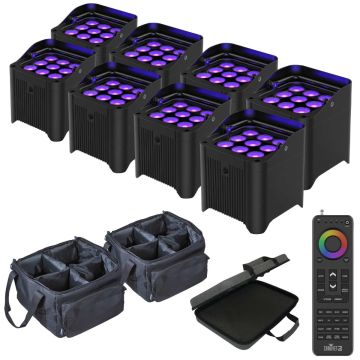 Chauvet DJ Freedom Par H9 IP TRUE Wireless, Battery-Operated Hex-Color LED Uplights Eight Package with Handheld Remote
