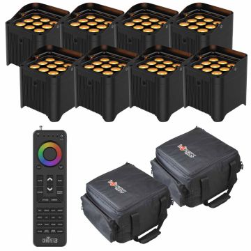 Chauvet DJ Freedom Par Q9 TRUE Wireless, Battery-Operated Quad-Color (RGBA) LED Uplights 8 Package with Handheld Remote