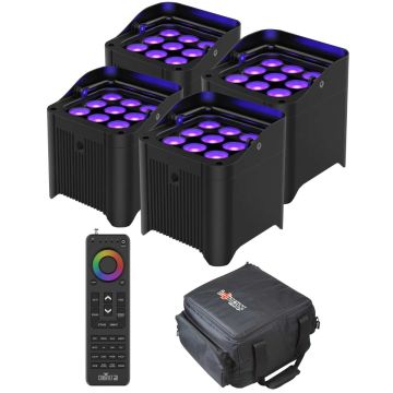 Chauvet Freedom Par H9 IP TRUE Wireless, Battery-Operated Hex-Color LED Uplights 4 Package with Handheld Remote