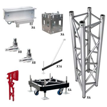 Complete Four Truss Tower Package featuring Global Truss F34 Ground Support Top Sections with 1.64FT (0.5m) Square Segments