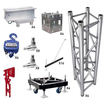 Complete Four Truss Tower Package featuring Global Truss Manual Chain Hoists with 1.64FT (0.5m) Square Segments