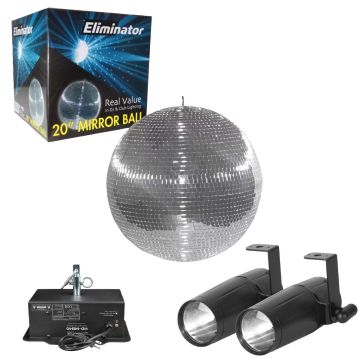 Eliminator Lighting EM20 20" Mirror Disco Ball with Motor and (2) Pinspot Lighting Fixtures Package