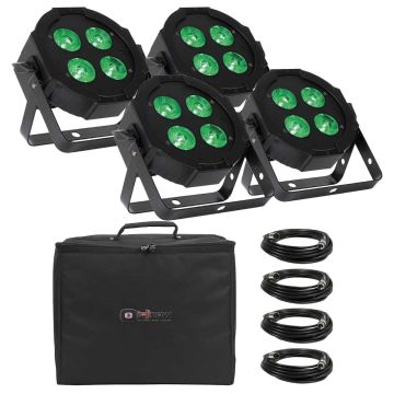 (4) Eliminator Lighting Mega Hex L Pars with Remote Controls and Carry Bag Package