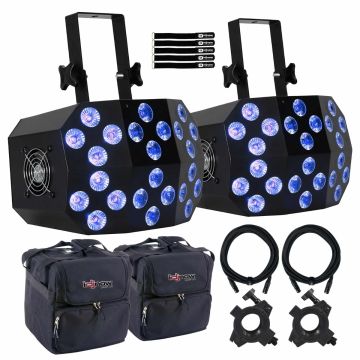 Eliminator Lighting Mega Wash 24 24 x 10W 6-in-1 Hex (RGBWA+UV) LED Wash Light 2-Pack with Cases Package