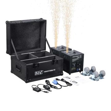 JMAZ Lighting JZ4009 Firestorm F3 (Black) Cold Spark Machine 2 Unit Package w/2 Units, 2 Packs of Powder & 2 Unit Road Case