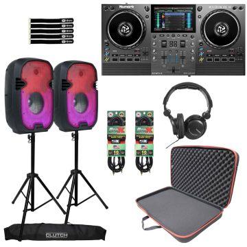 Numark MIXSTREAM PRO GO Streaming DJ Controller with Gemini PartyBox Rave8 8" Powered Speakers Package