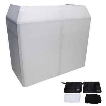 ProX XF-MESA MK2 DJ Facade Table Station includes White and Black Scrim