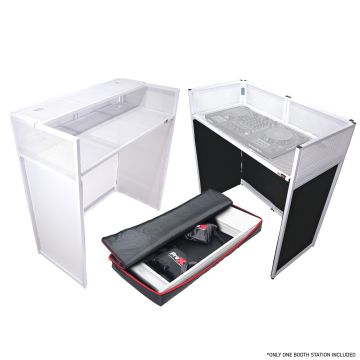 ProX XF-VISTA WH VISTA White DJ Booth Facade Table Station with White/Black Scrim Kit and Padded Travel Bag