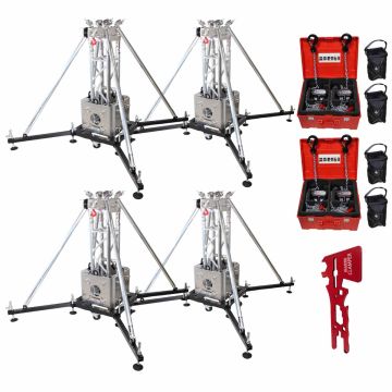ProX XTP-GSBPACK3-PRO Ground Support Truss Tower Stage Lift Systems Four Package with Manual Chain Stage Hoists