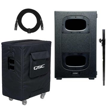 QSC KS212C Powered Dual 12-inch Cardioid Subwoofer with Cover and Pole Package