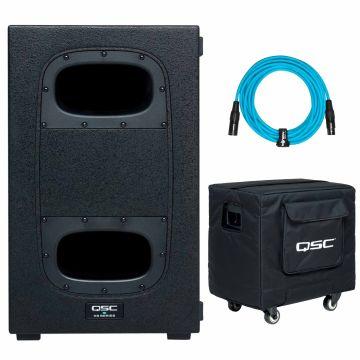QSC KS112 12" 2000w Ultra Compact Powered Subwoofer with Cover & Blue Cables Package