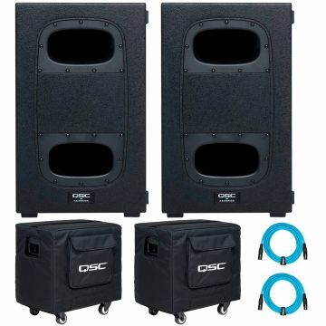 QSC KS112 12" 1000W Ultra Compact Powered Subwoofers with Covers & Blue Cables Dual Package