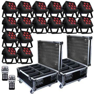 (16) Blizzard Lighting SkyBox EXA RGBAW+UV Rechargeable Wireless LED Par Lights & Road Cases Package