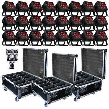 (24) Blizzard Lighting SkyBox EXA RGBAW+UV Rechargeable Wireless LED Par Lights & Road Cases Package
