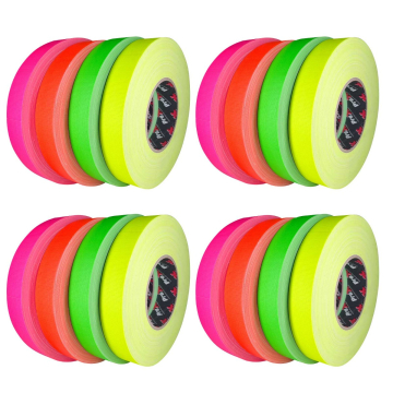 16 Package of ProX XGF-160FLX4 180FT 60YD 1" Commercial Grade Fluorescent Gaffer Tape  - Neon Yellow Pink Orange Green