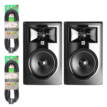 (2) JBL Professional 306P MkII Powered 6" Two-Way Studio Monitor Speakers with 10FT Audio Cables Package