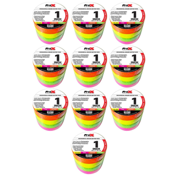 10 Package of ProX XGF-160FLX4 180FT 60YD 1" Commercial Grade Fluorescent Gaffer Tape  - Neon Yellow Pink Orange Green