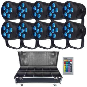 (10) Blizzard Lighting LB Hex Unplugged 6-watt 6-in-1 Battery Powered LED Pars with Carrying Case Package