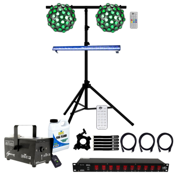 (2) ADJ Startec Contour Mirror Ball LED Effect Lights with ADJ Eco UV Bar Plus IR Black Light Party Lighting Package