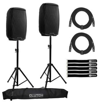 (2) Gemini AS-2110BT Active 10" Bluetooth Loudspeakers with Heavy Duty Stands Package