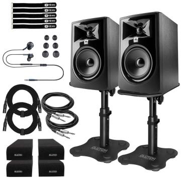 (2) JBL Professional 305P MkII Powered 5" Two-Way Studio Monitors with Mighty Series Desktop Monitor Stands Package