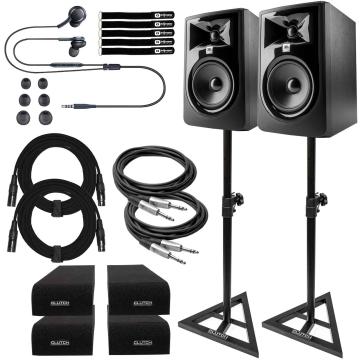 (2) JBL Professional 305P MkII Powered 5" Two-Way Studio Monitors with Reliable Performance Solutions Monitor Stands Package