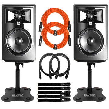 (2) JBL Professional 306P MkII Powered 6" Studio Monitor Speakers with Desktop Monitor Stands Package