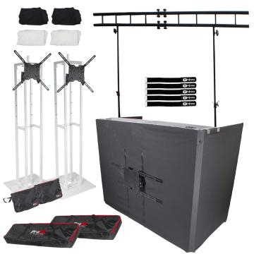 (2) ProX Flex Totem TV White Folding Steel Adjustable Stage Podium Totems with Mesa Facade Truss Lighting Stand Package